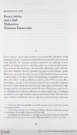 Rozdział XIII Rzecz, istota, cień i ślad. Malarstwo Tomasza Tatarczyka
