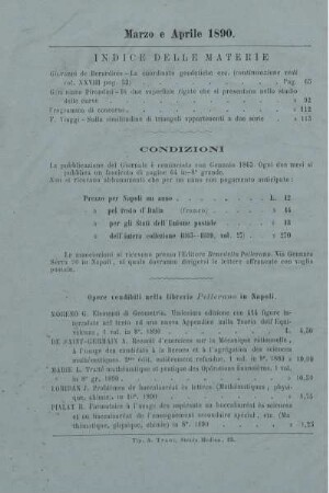 Indice delle materie. Condizioni.