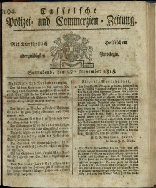 Nr. 94, Sonnabend, den 25sten November 1815