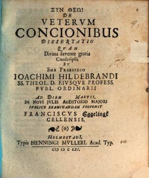 De Veterum Concionibus Dissertatio
