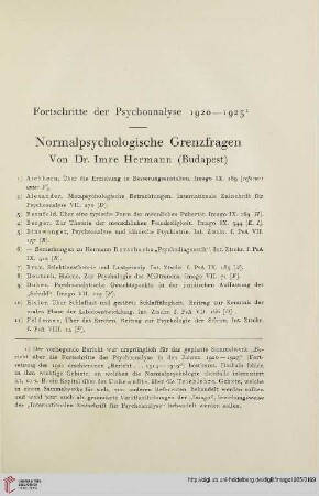 11: Normalpsychologische Grenzfragen : Fortschritte der Psychoanalyse 1920-1923