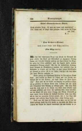 ¬Der¬ Lehrer-Beruf : nach seiner Licht- und Schattenseite ; (eine Skizze)