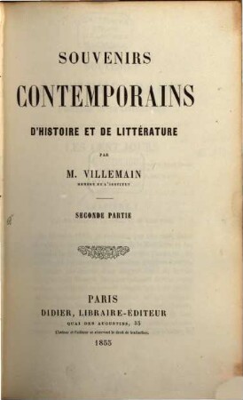 Souvenirs contemporaines d'histoire et de littérature, 2