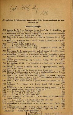 Antiquarischer Katalog, 116. Protestantische Theologie ; Abt.4 Praktische Theologie ; T.1