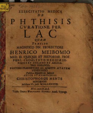 Exercitatio med. de phthisis curatione per lac