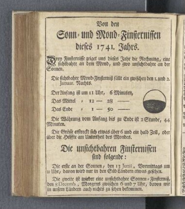 Von den Sonn- und Mond-Finsternissen dieses 1741. Jahrs.