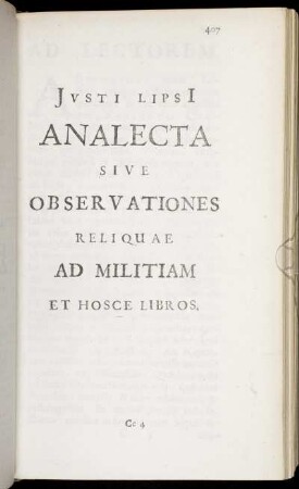 Analecta Sive Observationes Reliquae Ad Militiam Et Hosce Libros.