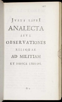 Analecta Sive Observationes Reliquae Ad Militiam Et Hosce Libros.