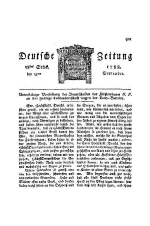 Unterthänige Vorstellung der Bauerschaften des Fürstenthums N. N. an ihre gnädige Landesherrschaft wegen der Land-Betteley