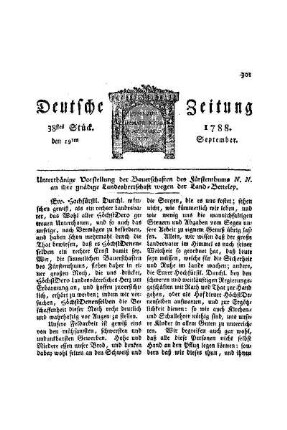 Unterthänige Vorstellung der Bauerschaften des Fürstenthums N. N. an ihre gnädige Landesherrschaft wegen der Land-Betteley