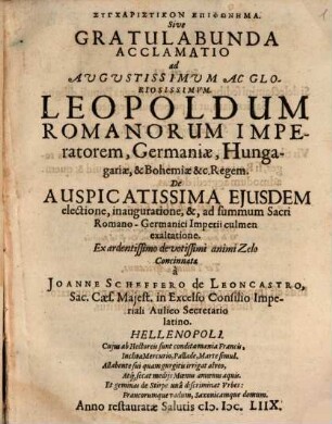 Gratulabunda acclamatio ad ... Leopoldum Rom. Imp.