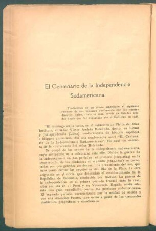 El Centenario de la Independencia Sudamericana
