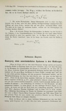 Siebentes Kapitel. Bewegung eines unveränderliche Systems in drei Richtungen.