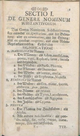 Sectio I. De Genere Nominum Substantivorum.
