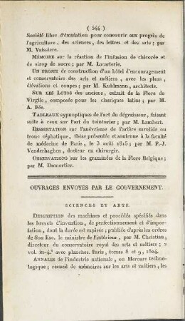 Ouvrages envoyés par le gouvernement.