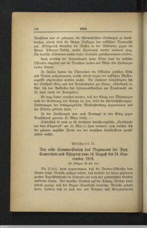 17. Der erste Somme-Einsatz des Regiments bei Pys, Courcelette und Thiepval