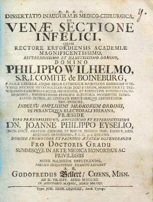 Dissertatio Inauguralis Medico-Chirurgica, De Venæ Sectione Infelici
