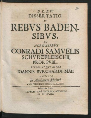 [Disputatio XXIV.] Dissertatio De Rebus Badensibus