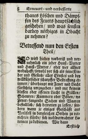 Betreffend nun den Ersten Theil/.