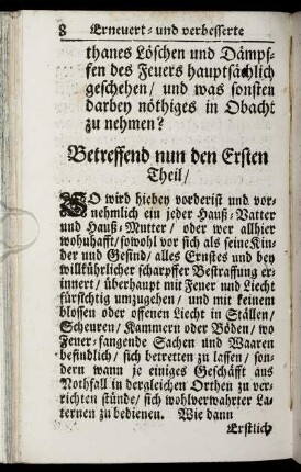 Betreffend nun den Ersten Theil/.