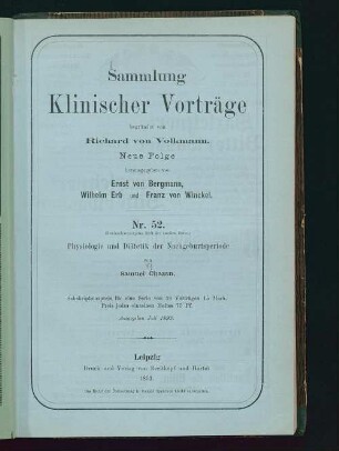Physiologie und Diätetik der Nachgeburtsperiode