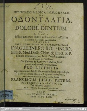 Dissertatio Medica Inauguralis De Odontalgia, Sive Dolore Dentium