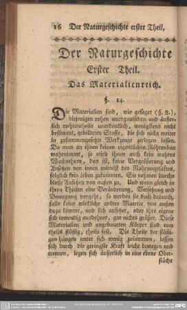 Der Naturgeschichte Erster Theil. Das Materialienreich