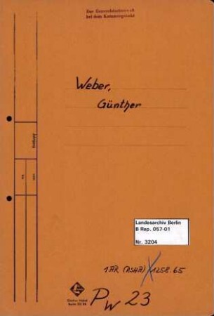 Personenheft Günther Weber (*02.01.1898), SS-Untersturmführer und Polizeisekretär