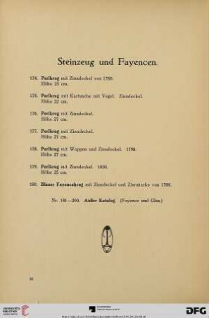 Steinzeug und Fayencen (Nr. 174-200)
