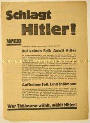Programmatisches Wahlflugblatt der sozialdemokratischen Partei zur Reichspräsidentenwahl 1932
