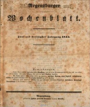 Regensburger Wochenblatt. 35, 35. 1845