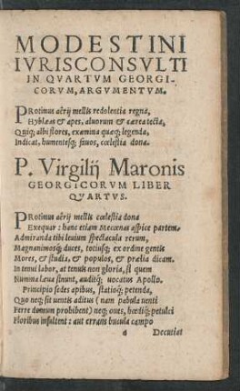 P. Virgilii Maronis Georgicorum Liber Quartus.