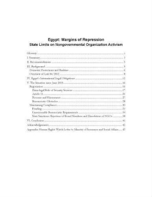 Egypt : margins of repression ; state limits on nongovernmental organization activism