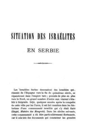 Situation des Israélites en Serbie