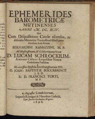 Ephemerides Barometricae Mutinenses Anni M. DC. XCIV.