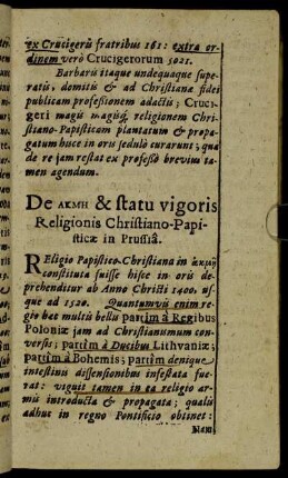 De [...] & statu vigoris Religionis Christiano-Papisticæ in Prussia.