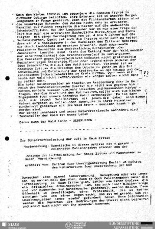 Zur Schadstoffbelastung der Luft im Raum Zittau