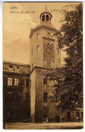 Stettin. Uhrturm mit alter Uhr