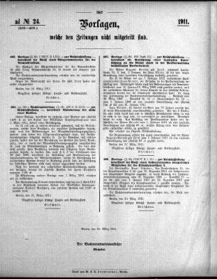 Anlage: ad No.24 (403-406.), Vorlagen, welche den Zeitungen nicht mitgeteilt sind