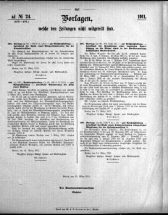 Anlage: ad No.24 (403-406.), Vorlagen, welche den Zeitungen nicht mitgeteilt sind