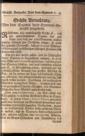 Sechste Betrachtung, Von dem Saamen derer Sommer-Gewächse insgemein