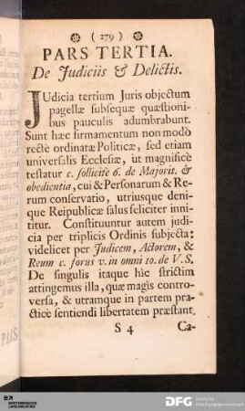 PARS TERTIA. De Judiciis & Delictis.