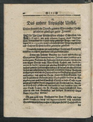 IX. Das andere Leipzigsche Urthel.