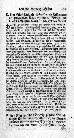 Gedanken die Heilungsart der hinfallenden Sucht betreffend.