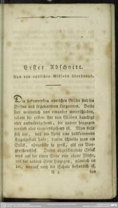 Erster Abschnitt. Von den optischen Gläsern überhaupt