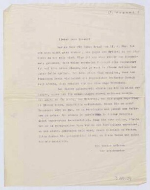 Schreiben an Robert Breuer (Brief)