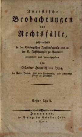 Juristische Beobachtungen und Rechtsfälle, 1