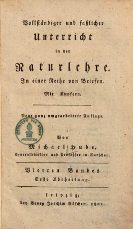 Vollständiger und faßlicher Unterricht in der Naturlehre : in einer Reihe von Briefen, 4