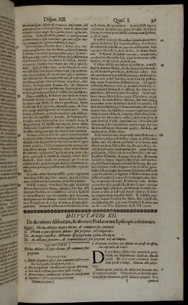 Disputatio XII. De duratione Abbatum, & aliorum Prælatorum Episcopis inferiorum.