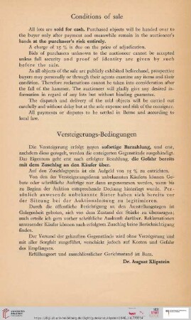 Conditions of sale / Versteigerungs-Bedingungen